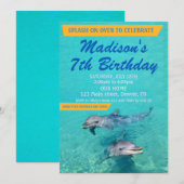 Dolphin birthday invitation Pool party invite Kaart (Voorkant / Achterkant)