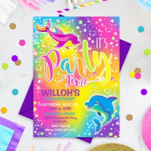 Dolphin Birthday Invitation Rainbow Dolphin Invite Kaart