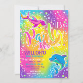 Dolphin Birthday Invitation Rainbow Dolphin Invite Kaart (Voorkant)