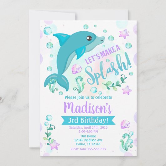 Dolphin Birthday Invitation / Swimming Pool Party Kaart (Voorkant)