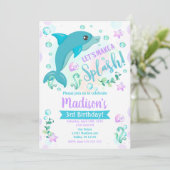 Dolphin Birthday Invitation / Swimming Pool Party Kaart (Staand voorkant)