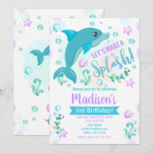 Dolphin Birthday Invitation / Swimming Pool Party Kaart (Voorkant / Achterkant)