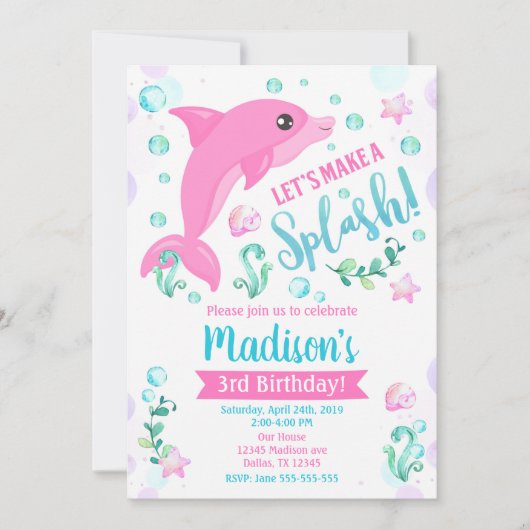 Dolphin Birthday Invitation / Swimming Pool Party Kaart (Voorkant)