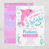 Dolphin Birthday Invitation / Swimming Pool Party Kaart (Voorkant / Achterkant)