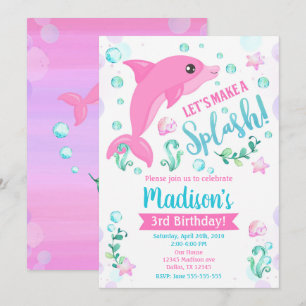 Dolphin Birthday Invitation / Swimming Pool Party Kaart