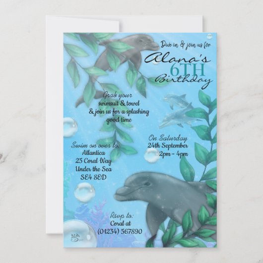 Dolphin Birthday Party Invitations Kaart (Voorkant)