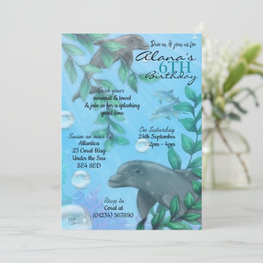 Dolphin Birthday Party Invitations Kaart (Staand voorkant)