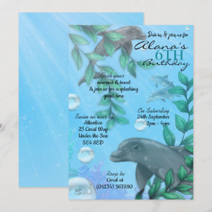 Dolphin Birthday Party Invitations Kaart