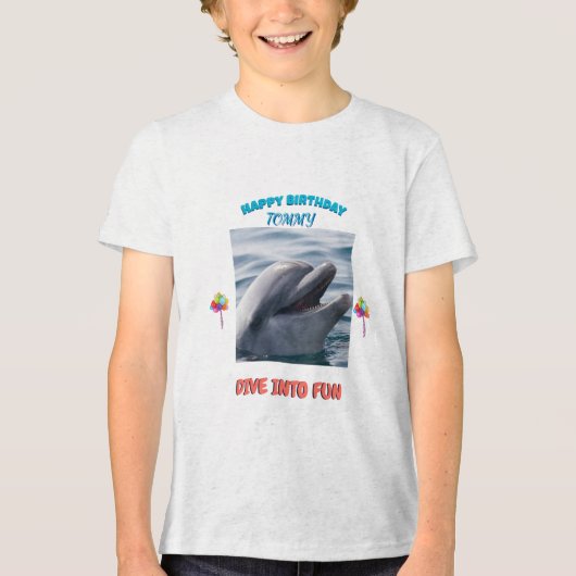 Dolphin Birthday Splash Tri-Blend Shirt (Voorkant)