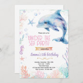 Dolphin birthday theme party invitation kaart (Voorkant / Achterkant)