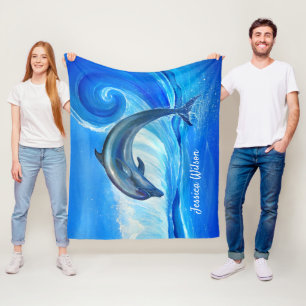 Dolphin Blankets Blauwe oceaangolven Fleece Deken