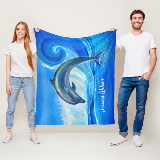 Dolphin Blankets | Blauwe oceaangolven Fleece Deken (In situ)