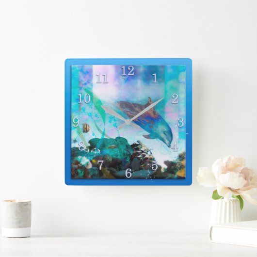 DOLPHIN BLUE OCEAN DIVERS VIERKANTE KLOK (Huis)
