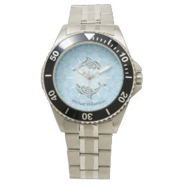 Dolphin Blue White Star Maritime Monogram Horloge