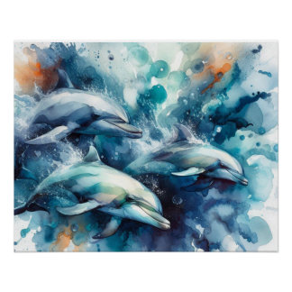 Dolphin Burst Waterverf en digitaal Perfect Poster