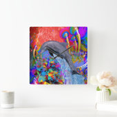 Dolphin Color Splash Vierkante Klok (Huis)