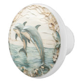 Dolphin Couple Art Nouveau Faux Relief links tegen Keramische Knop (Rechts)