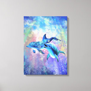 Dolphin Couple - Happy - Canvas Afdruk