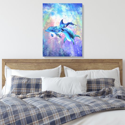 Dolphin Couple - Happy - Canvas Afdruk (Insitu (Slaapkamer))