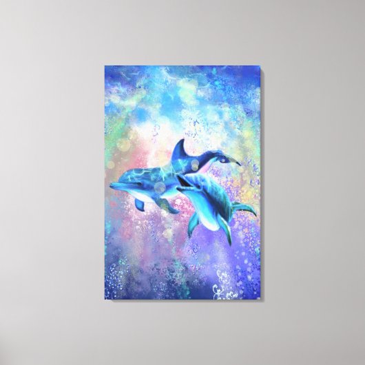 Dolphin Couple - Happy - Canvas Afdruk (Voorkant)