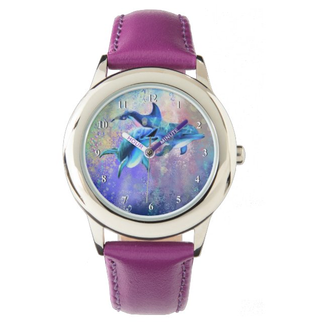 Dolphin Couple: Happy Family Horloge (Voorkant)