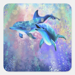 Dolphin Couple - Jouw tekst toevoegen / Naam - Vierkante Sticker