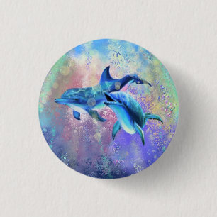 Dolphin Couple - Prachtig Ronde Button 3,2 Cm