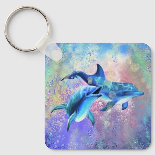 Dolphin Couple - Schilderen  Sleutelhanger (Voorkant)