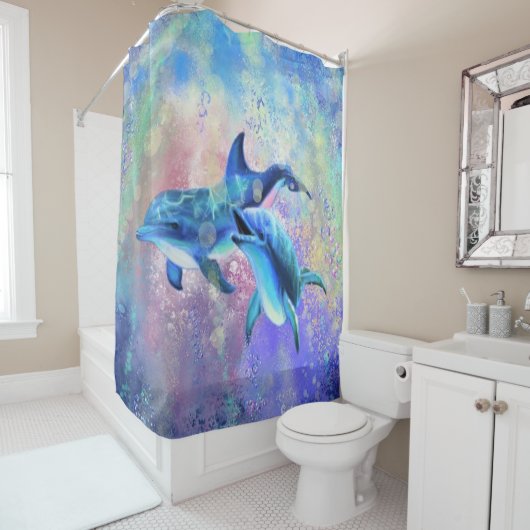 Dolphin Couple Shower Curtain Happy Family Douchegordijn (In situ)