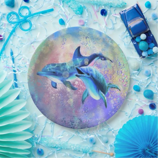 Dolphin Couple - Voeg uw Afbeelding/tekst toe Papieren Bordje (Feest)