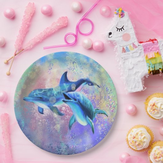 Dolphin Couple - Voeg uw Afbeelding/tekst toe Papieren Bordje (Feest)