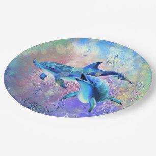 Dolphin Couple - Voeg uw Afbeelding/tekst toe Papieren Bordje