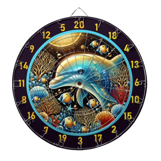 Dolphin Dance Coral Reef Dartboard Dartbord (Voorkant)