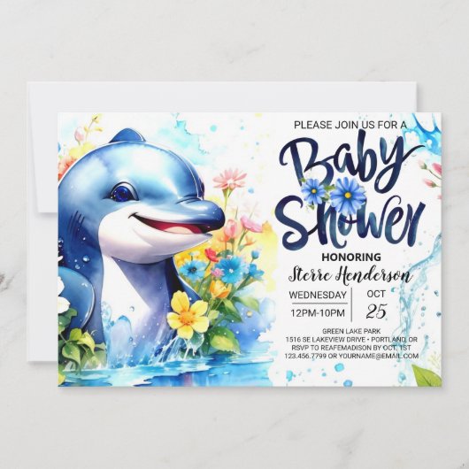 Dolphin Dance Deep Blue Boy Baby shower Kaart (Voorkant)