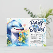 Dolphin Dance Deep Blue Boy Baby shower Kaart (Staand voorkant)