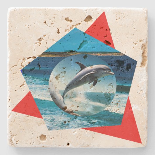 Dolphin dansend op de golven, Stone Onderzetter (Voorkant)