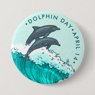Dolphin Day, springgolven voor dolfijnen Ronde Button 7,6 Cm