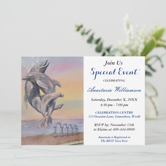 DOLPHIN DESTINATION ARTITY EVENT INVITE KAART (Staand voorkant)