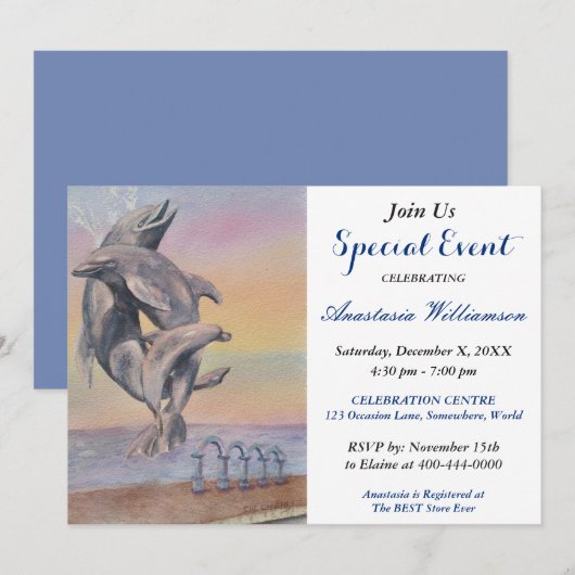 DOLPHIN DESTINATION ARTITY EVENT INVITE KAART (Voorkant / Achterkant)