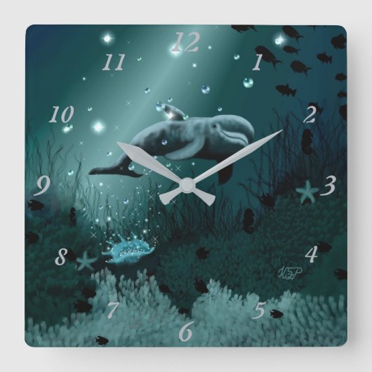 Dolphin Dream Vierkante Klok (Voorkant)