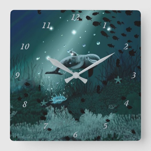 Dolphin Dream Vierkante Klok (Voorkant)