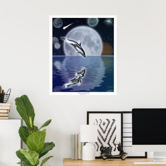 DOLPHIN EN MOON II Fantasy Art Poster (Thuiskantoor)