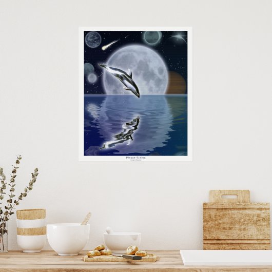 DOLPHIN EN MOON II Fantasy Art Poster (Keuken)