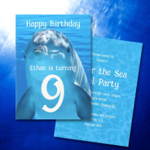 Dolphin Face Kinder Zee Birthday Party Invitation