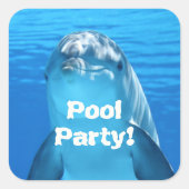 Dolphin Face Underwater Pool Party Birthday Vierkante Sticker (Voorkant)