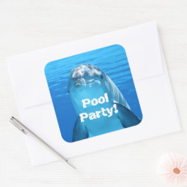 Dolphin Face Underwater Pool Party Birthday Vierkante Sticker