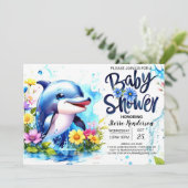 Dolphin Fantasy Aquatic Boy Baby shower Kaart (Staand voorkant)