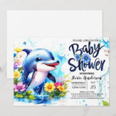 Dolphin Fantasy Aquatic Boy Baby shower Kaart (Voorkant / Achterkant)