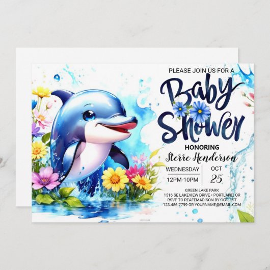 Dolphin Fantasy Aquatic Boy Baby shower Kaart (Voorkant / Achterkant)