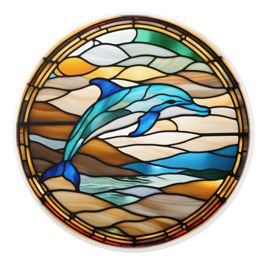 Dolphin Faux-Glas in lood Keramische Knop (Voorkant)